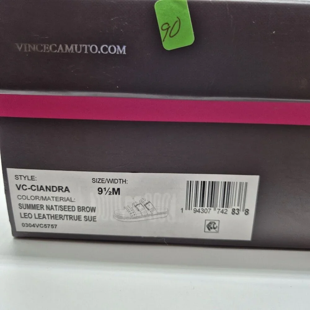 Vince Camuto Ciandra Size 9.5 M Slip On Slide 3 Straps Buckle Brown Flat 934